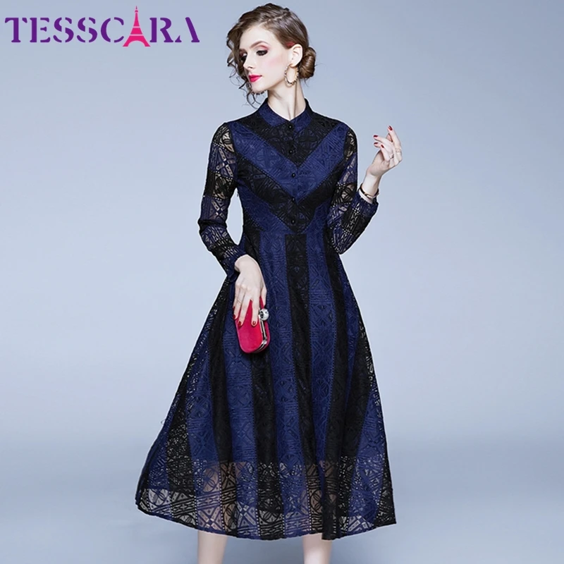 Женская Осенняя элегантная полосатая кружевная рубашка TESSCARA Женский