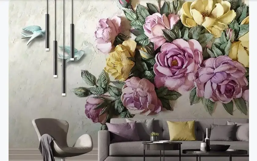 Пользовательские европейские обои 3D для гостиной стен тисненые с изображением