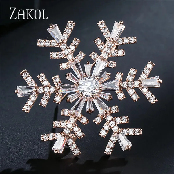 Rose Gold Color ZAKOL модная большая циркониевая Хрустальная брошь "Снежинка" для женщин, свадебные украшения для невесты, брошь на воротнике с цветком, булавки и броши FSXP1009 - Окраска металла: Rose Gold Color