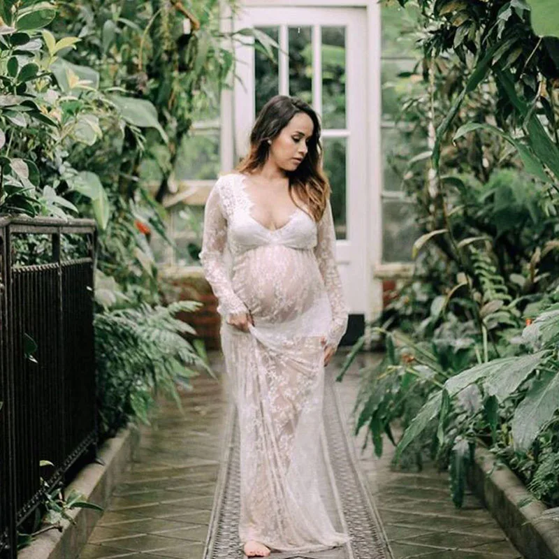Кружевное платье макси с длинным рукавом для беременных фотосессии женщин v