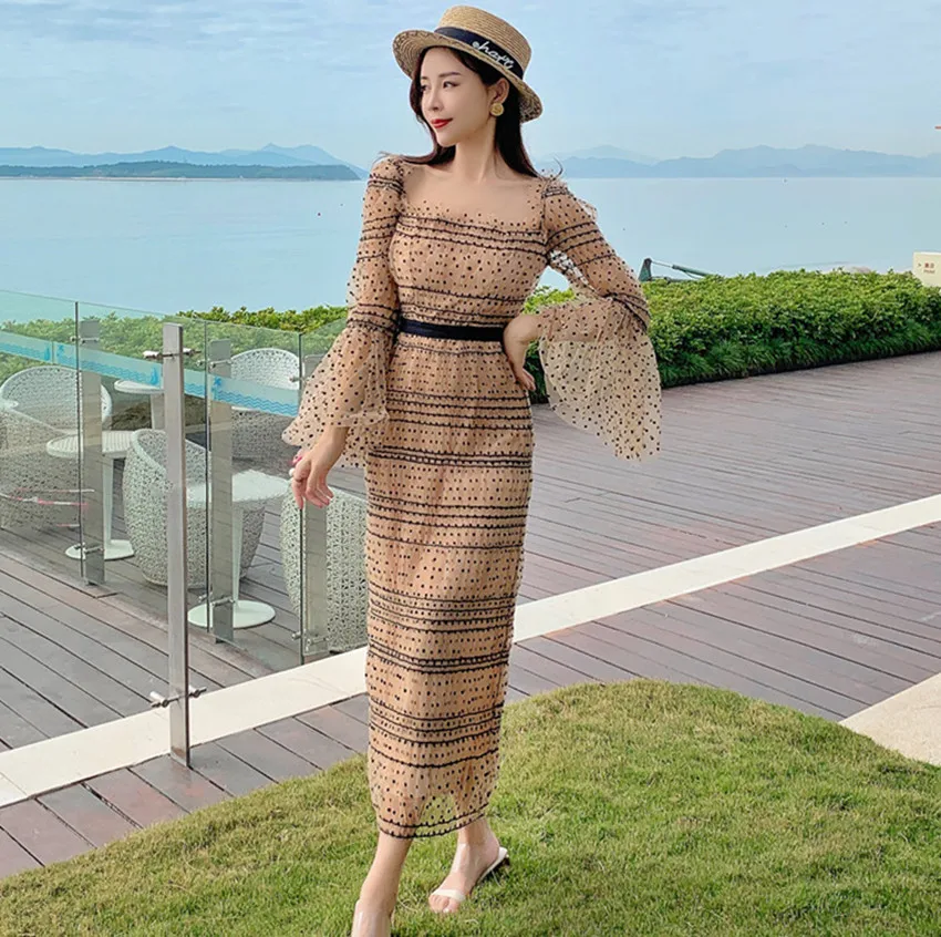 Женское Сетчатое платье-Автопортрет HAMALIEL подиумное праздничное платье в горошек