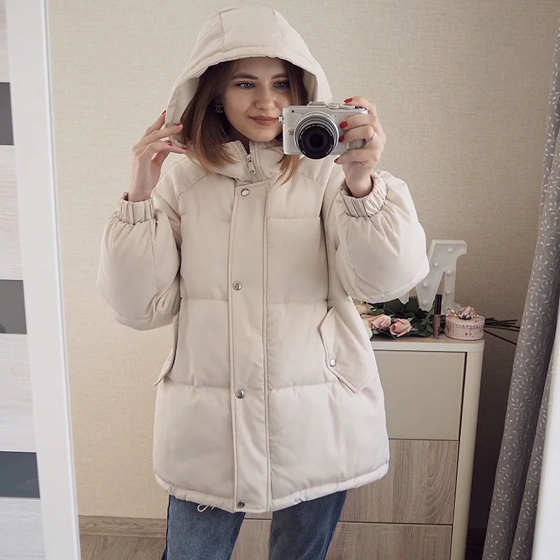2021 Women Parkas jacket Fashion Solid Thick Warm Hooded Jacket Coat Winter Parkas Solid Loose Outwear Jacket