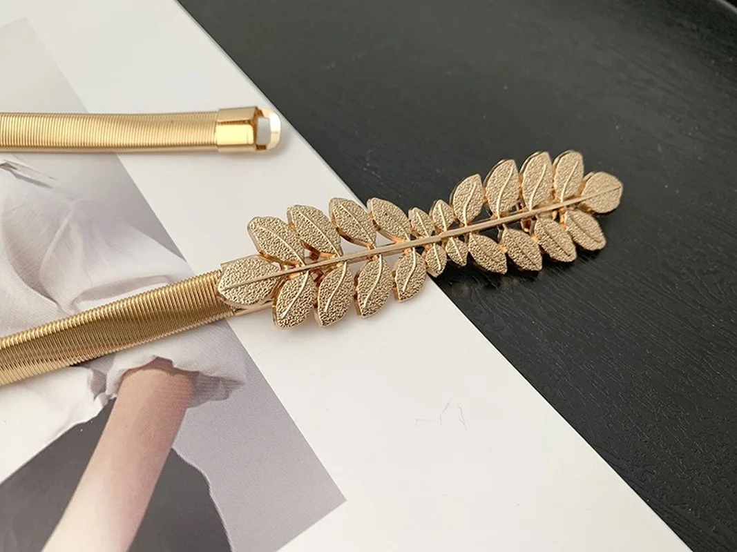 Ремень женский тонкий с металлической пряжкой в виде листьев европейском и