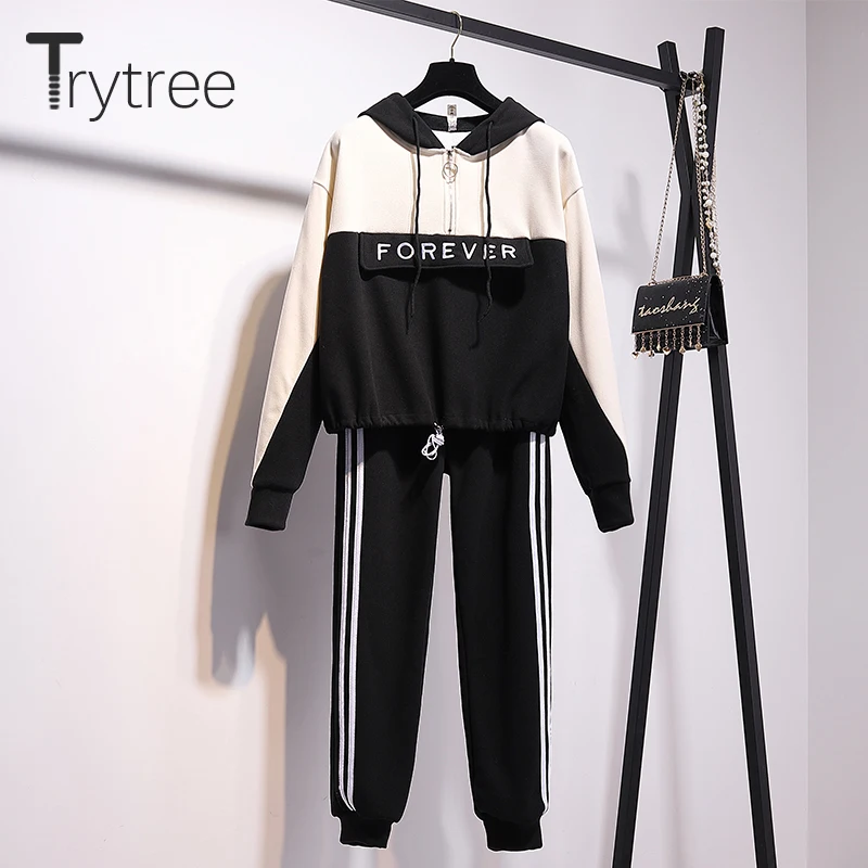 Повседневный комплект из двух предметов Trytree лоскутный топ на молнии с капюшоном