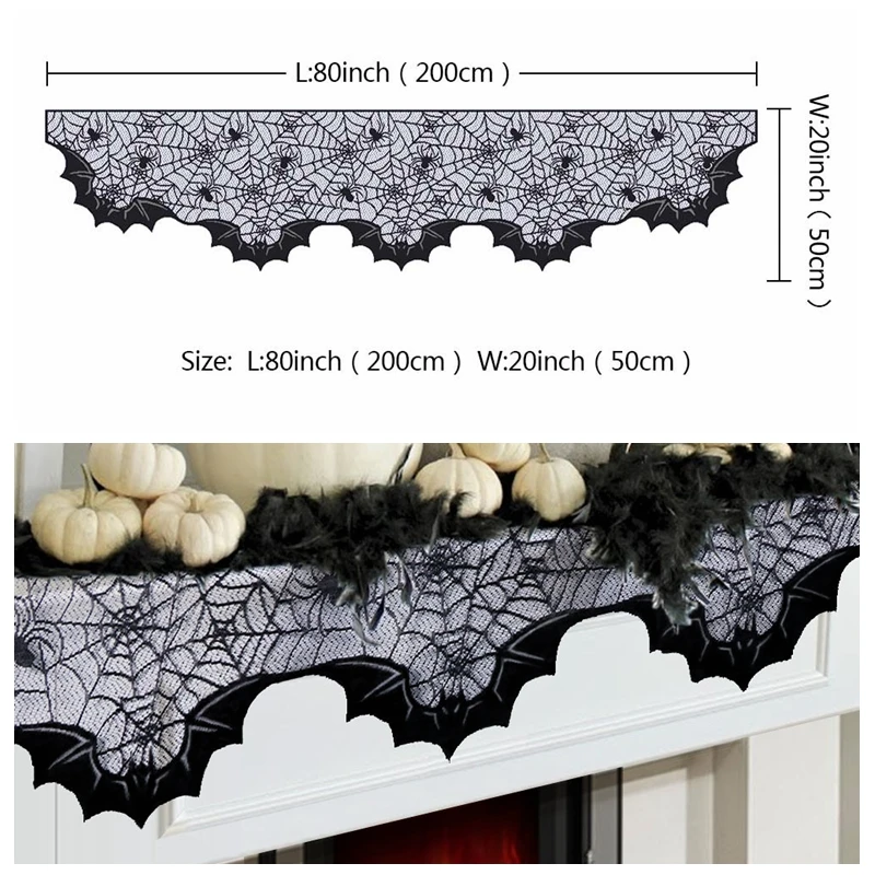 Bat Fireplace Scarf OurWarm украшения-ужастики для хеллоуина реквизит кружева паутина на камин мантия шарф накидка скатерть занавес Косплей вечерние принадлежности - Цвет: Bat Fireplace Scarf