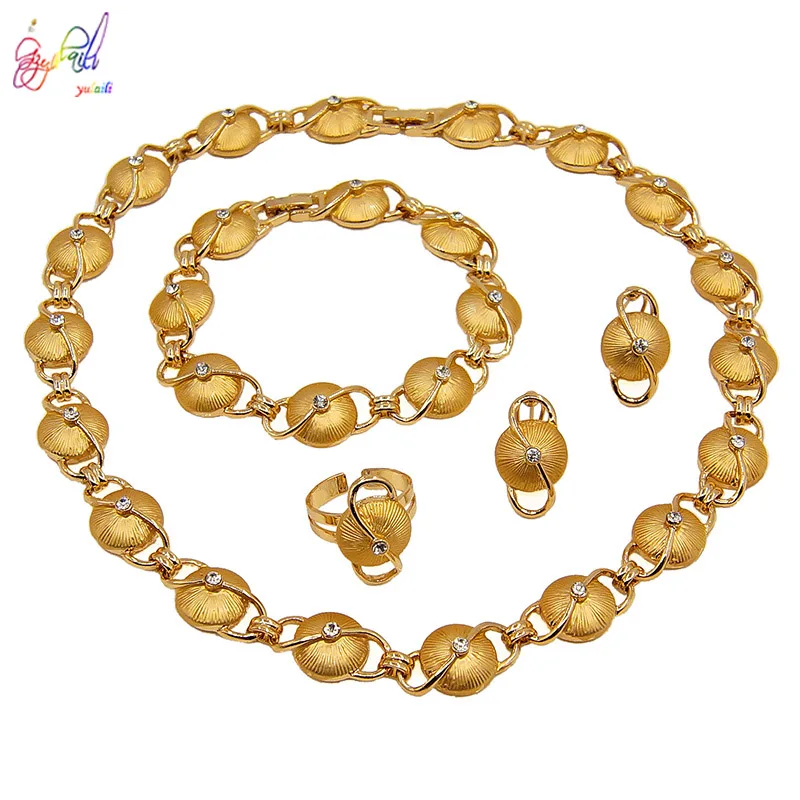 

Yulaili Gold Plated Jewelry Sets Women Trendy Necklace Earrings Bracelet Ring for Lady Party Wedding Fashion 2020 Direct Selling