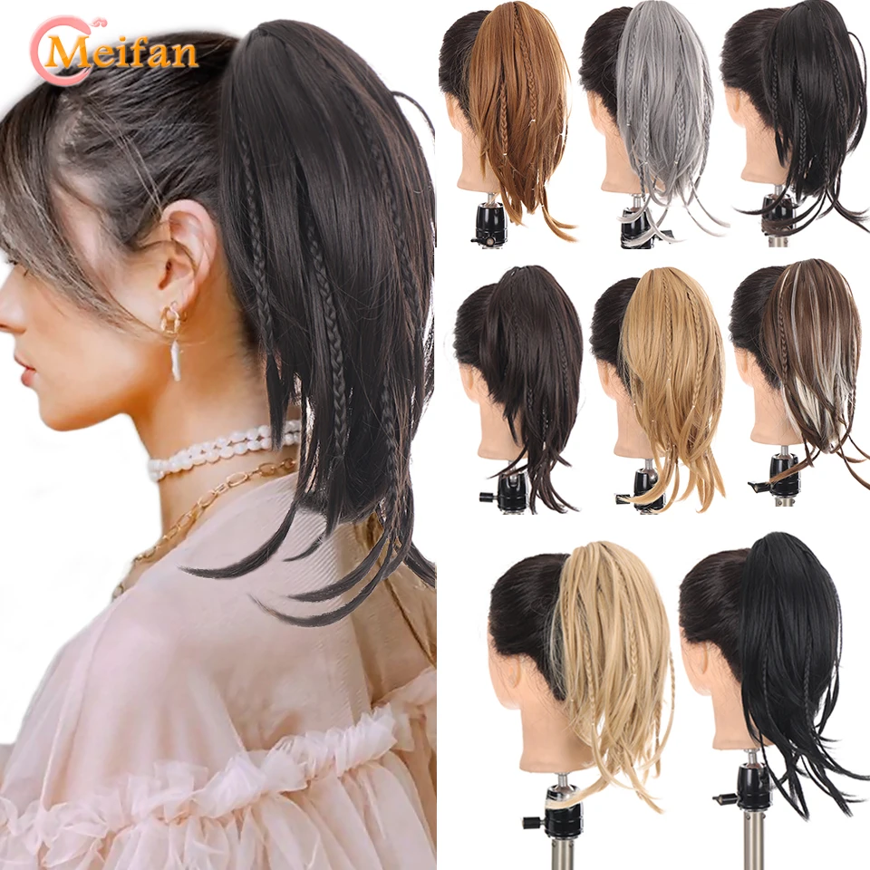 MEIFAN Braiding Hairpiece Ponytail Synthetic Hair Blonde Black Clip On Hair Extension Braids Hair Tail Gray Claw Ponytail