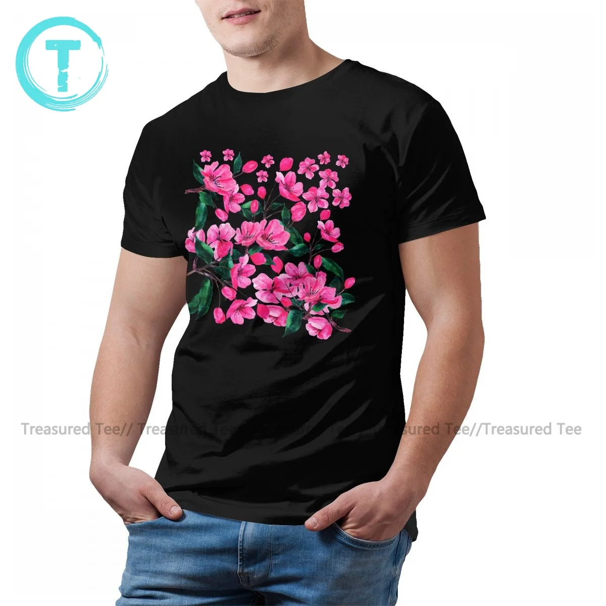

Cherry Blossom Tshirt Fun 100 Percent Cotton Short Sleeve T Shirt Print Summer Tee Shirt Mens 5XL