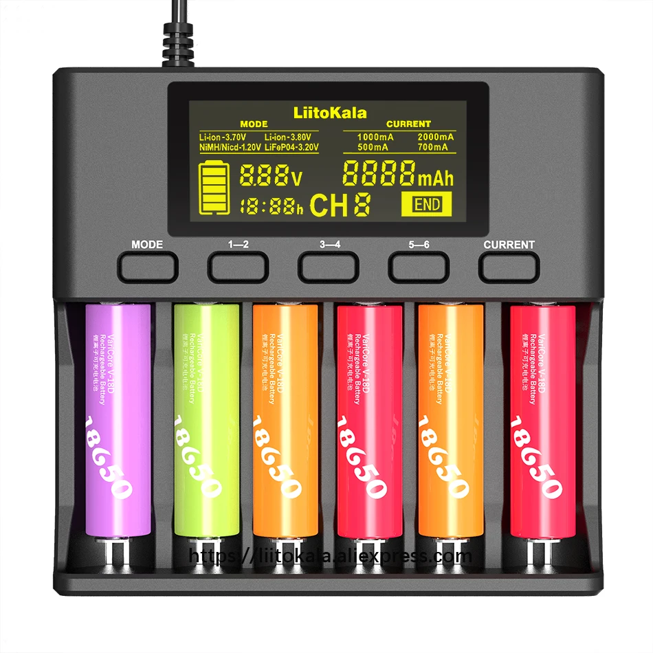 LiitoKala Lii-S6 18650 Lithium battery Charger 6-Slot Auto-Polarity Detect For 3.7V 26650 21700 32650 1.2V AA AAA batteries | Электроника