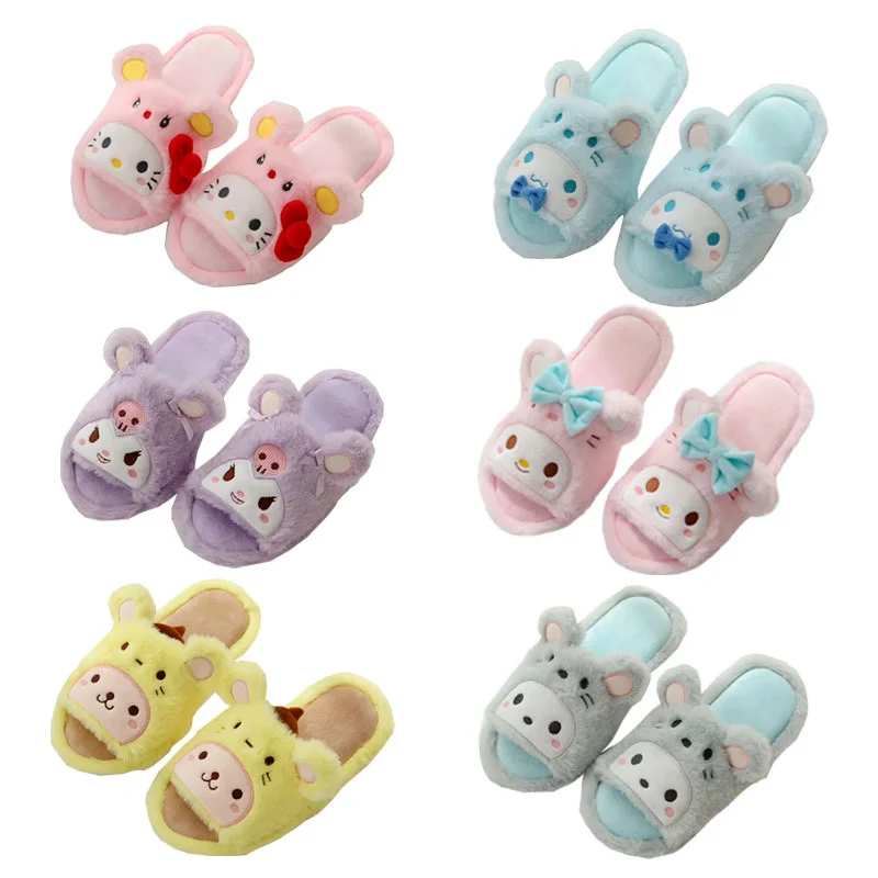 

Аниме мультфильм Мелодия пурин собака Cinnamoroll Kt кот Kuromi понравико плюшевые игрушки Kawaii тапочки милая кукла домашняя обувь с открытым носком