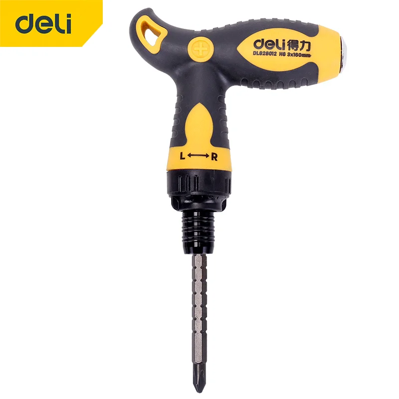 

DELI Ratchet Dual-Purpose Screwdriver T-Shaped Ratchet Three-Way Adjustment Retractable Screwdriver Repair Manual Tool