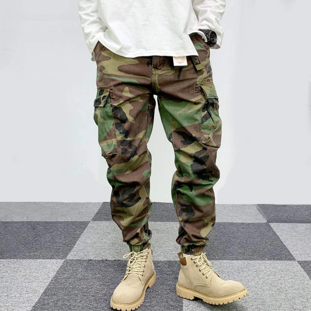 

Retro Wash Men Camouflage Loose Straight Cargo Pant Amekaji Camo Military Pantalon Homme Brand 100% Cotton Casual Harem Trousers