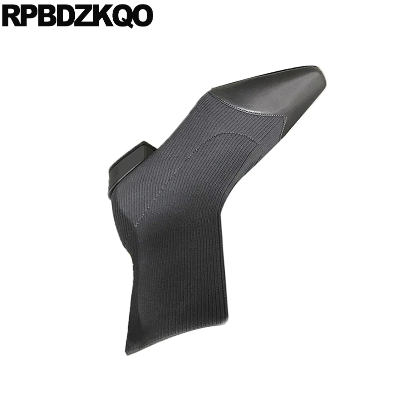 Ботинки женские короткие вязаные квадратный носок квадратная подошва без