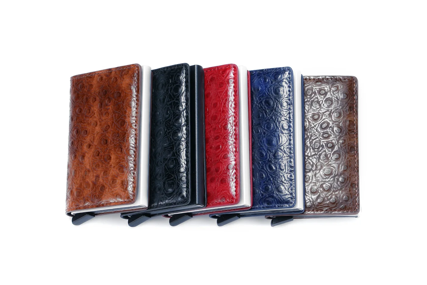 

Aaby Ostrich Grain PU Leather Card Holder Money Clip Samll Coin Purse Single Aluminum Business Case Wallet Unisex