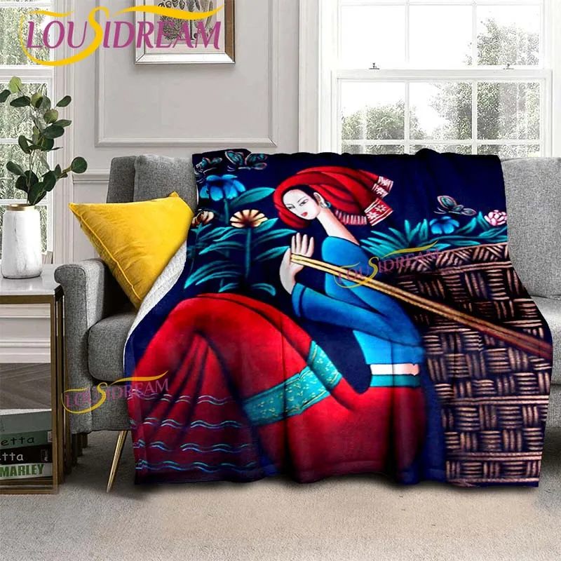 Фланелевое Одеяло в этническом стиле с абстрактными персонажами мягкое плюшевое