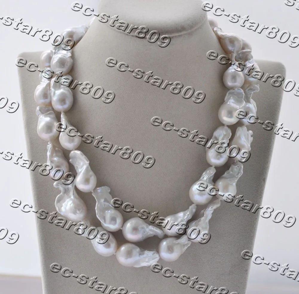 

Z11194 2row 18" 27mm Baroque Natural White Reborn KESHI Pearl Necklace CZ Choker Fine Women Fine Jewelry