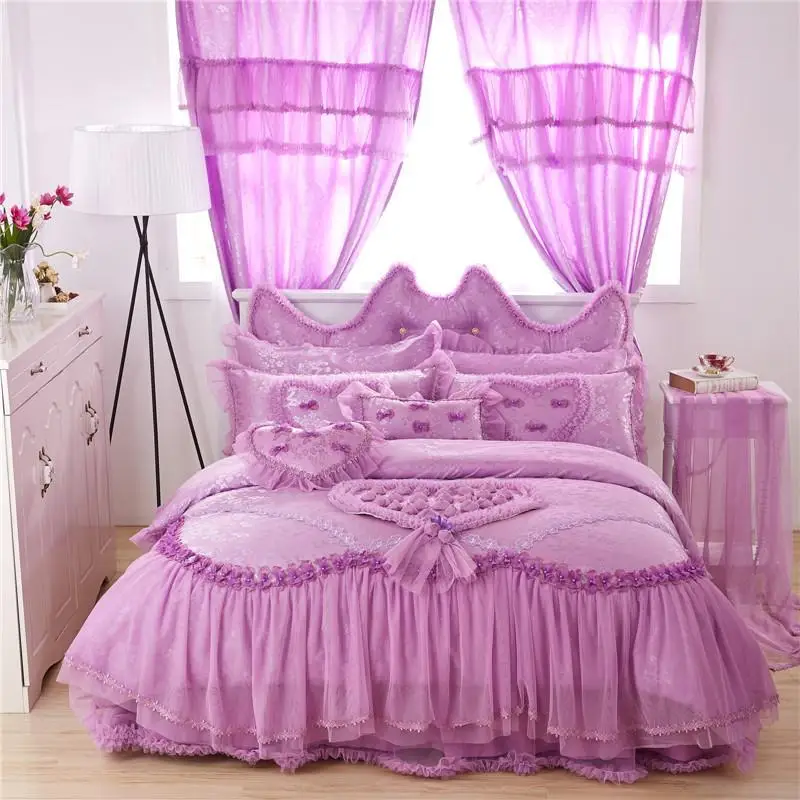 

Luxury Wedding Bedding Set Lace Stain Cotton Fabric King Queen Twin size Girls Princess Bed skirt set Duvet Cover Pillow shams
