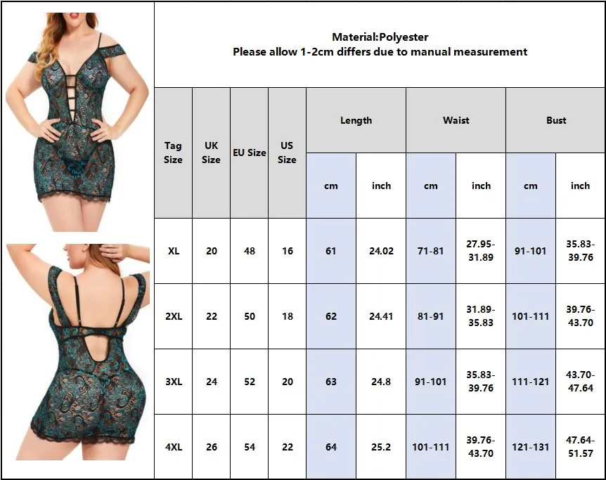 

4XL Women Plus Size Sexy Lace Lingerie Pajamas Dress Thong Suit Hollow Out Off Shoulder Ladies Erotic Lingerie Night wear D30