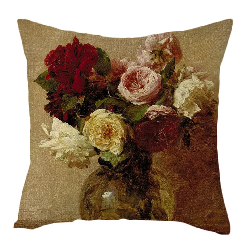 Fuwatacchi новинка 2020 винтажные картины цветов льняная наволочка картина маслом розы
