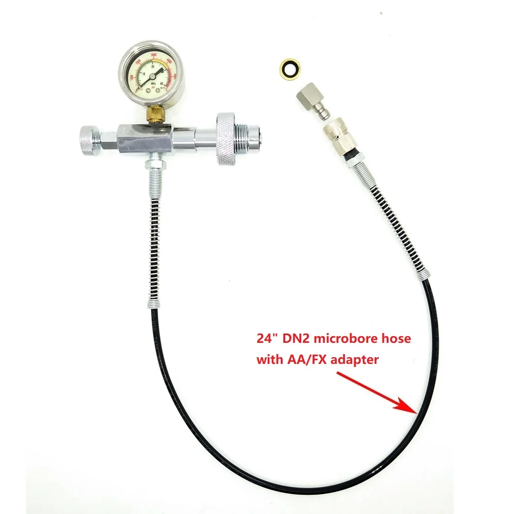 Пейнтбол PCP заполняющая станция 300 бар/4500psi Din наполнение зарядки адаптер с 2" /36" DN2 микроотверстие шланг - Цвет: 24in hose w AA FX QD