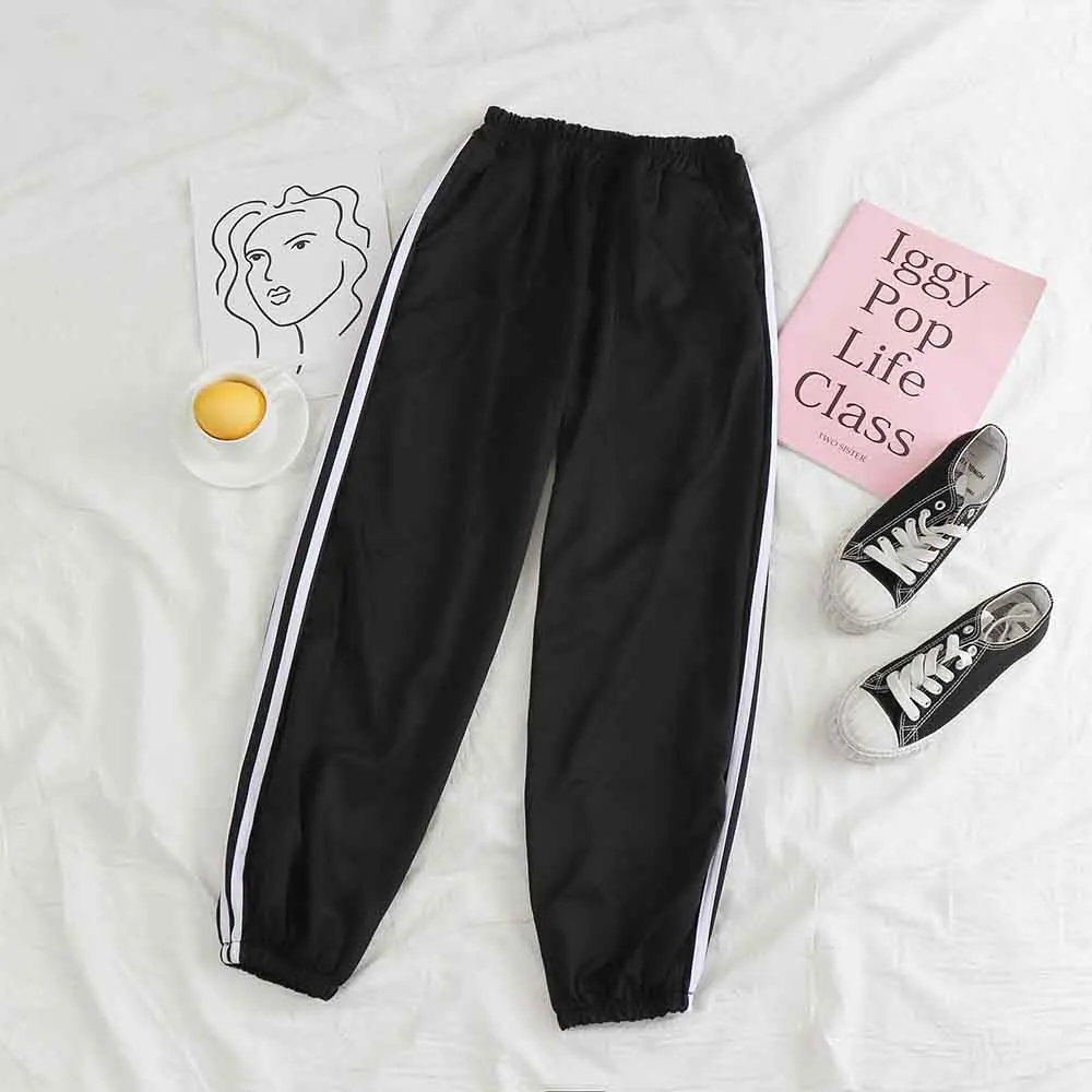 

Vintage Streetwear Sweat Pants Women 2021 Baggy Fashion Joggers Women Sweatpants Loose Stripe Bottoms Summer Aesthetic Korean
