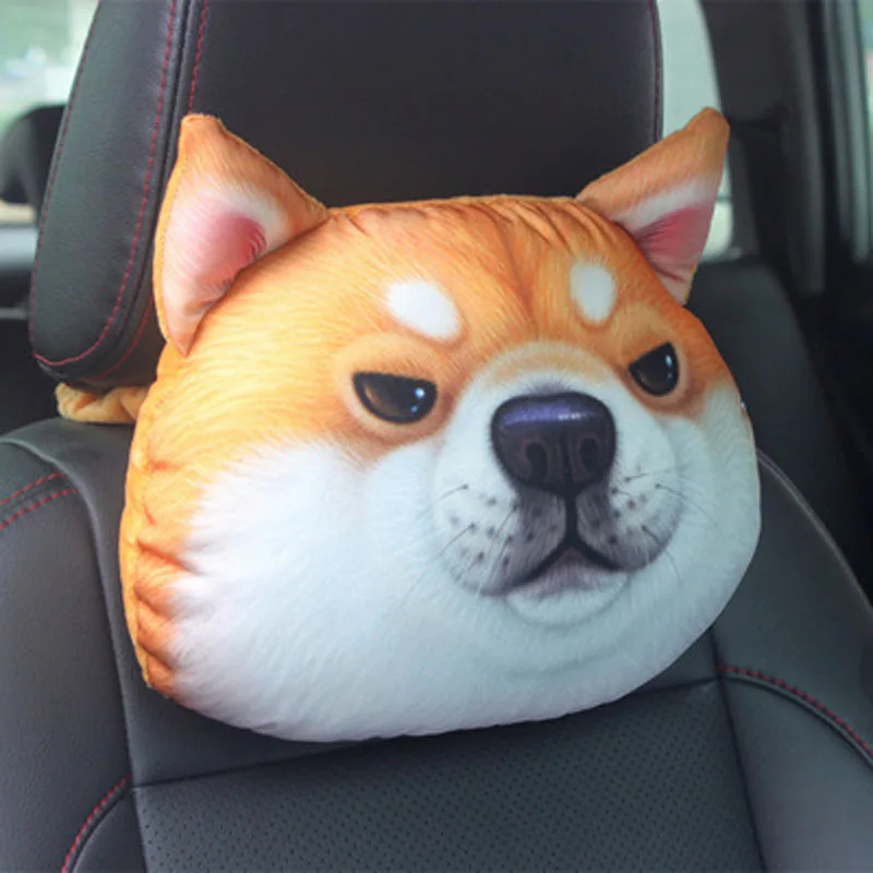 

CHIZIYO Newest Lovely 3D Printed Animals Face Car Headrest Pillowcase Neck Auto Travel Rest Supplies Without Filler/