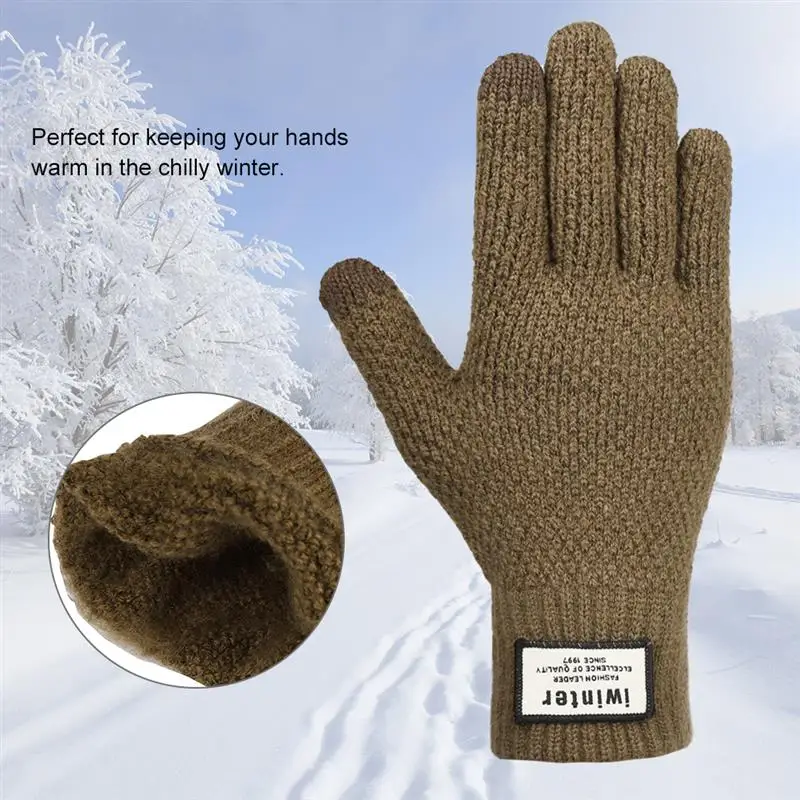 Vbiger теплые зимние вязаные перчатки толстые для холодной погоды ветрозащитные с