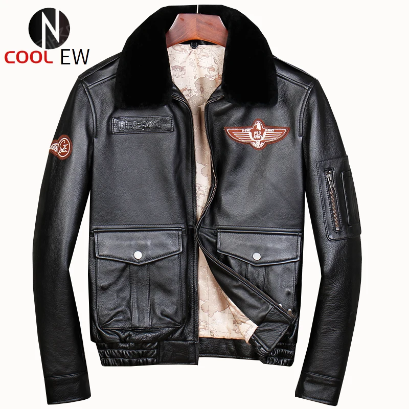 

Free shipping.Brand G2 mens cotton cowhide Jackets,men's genuine Leather jacket.classic bomber flight Pilot plus size coat.