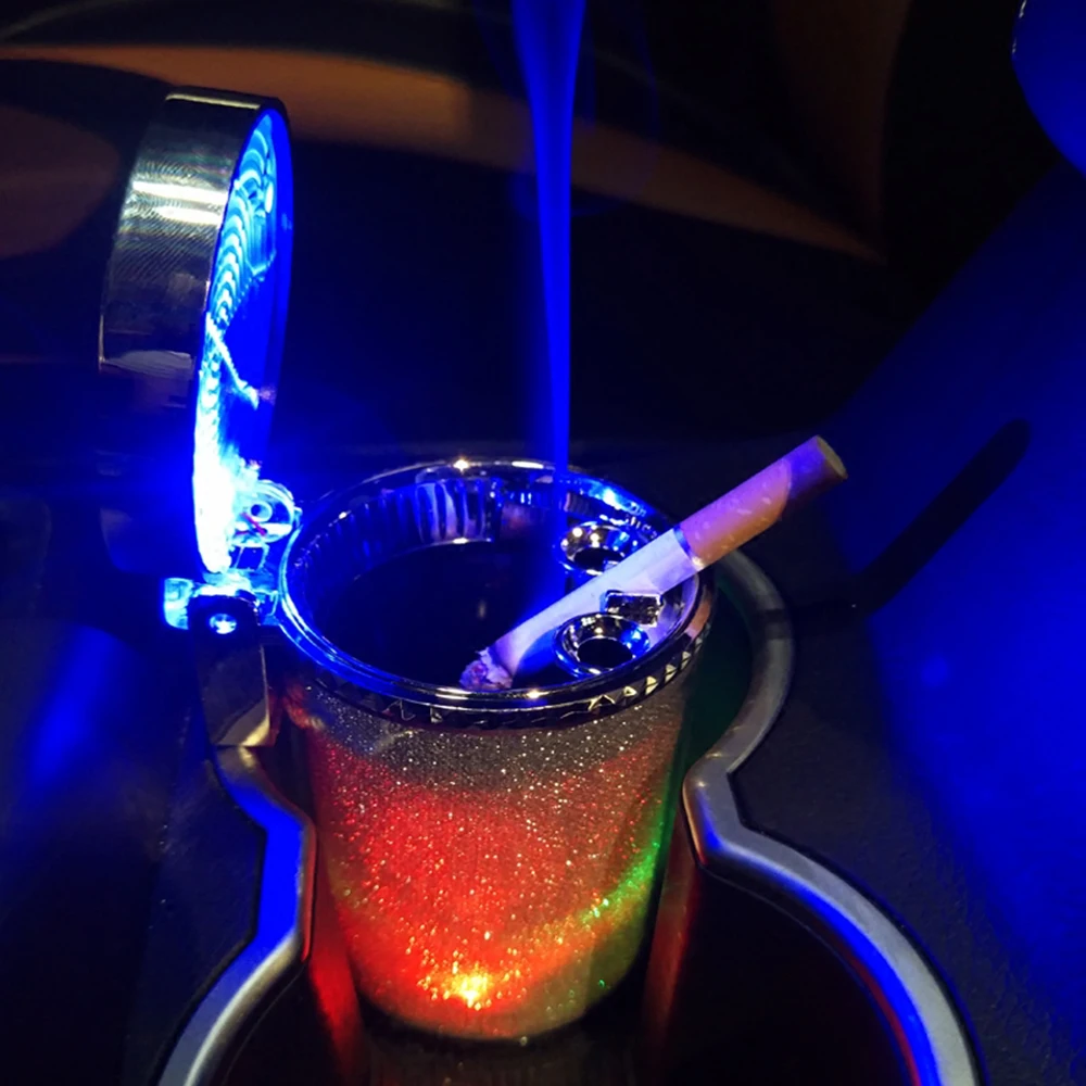 

Car Ashtray with LED Light Cigarette Cigar Ash Tray Container Smoke Ash Cylinder Smoke Cup Holder Storage Cup Garbage Container