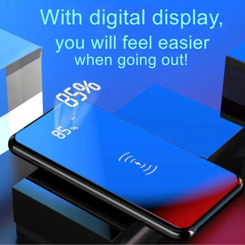 Портативный аккумулятор Power Bank 30000 мАч с встроенной беспроводной зарядкой QI для Samsung iPhone XS.
