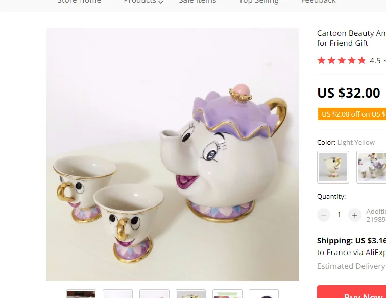 Чайная кружка Красавица и Чудовище (1 горшок + 2 чашки)|mug the|mug settea mug set |