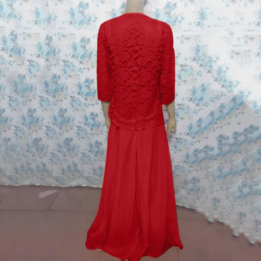 

Elegant Women Lace Two Piece Dress 2019 Lady Patchwork Chiffon Long Maxi Dress Office Long Sleeve Evening Party Lace Dress S-5XL