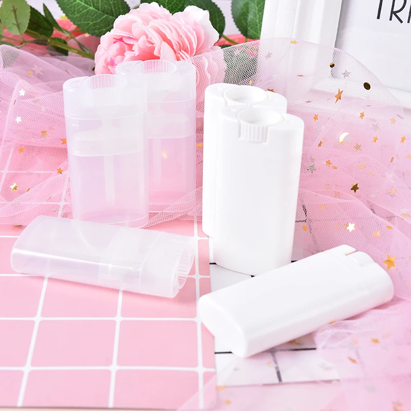 

10Pcs/lot Containers Clear White Lipstick Fashion Lip Tube About 15g Plastic Empty DIY Oval Lip Balm Tubes Portable Deodorant
