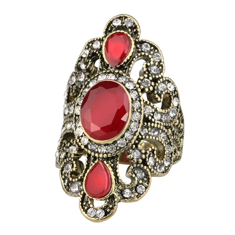 Большое кольцо с красным полимерным овальным цирконием для женщин винтажное