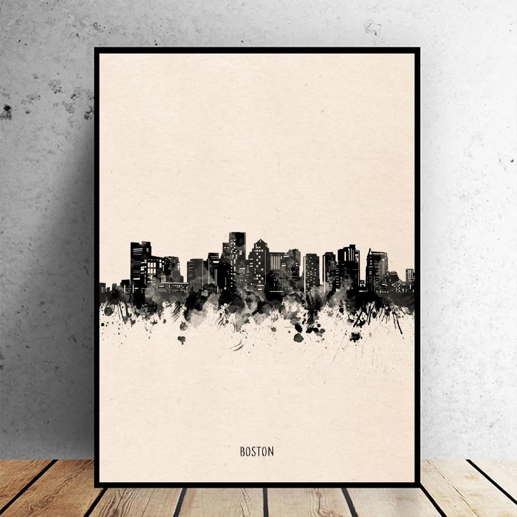 Абстрактная Картина на холсте с черными чернилами Бостонского города постер