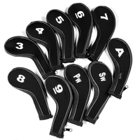 high quality 10pcs rubber neoprene golf head cover golf club iron putter protect set number printed with zipper long neck