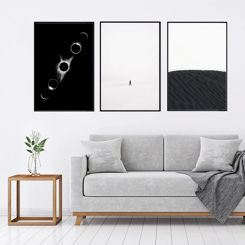 Скандинавская черно белая Картина на холсте пустыня планета Гора настенный
