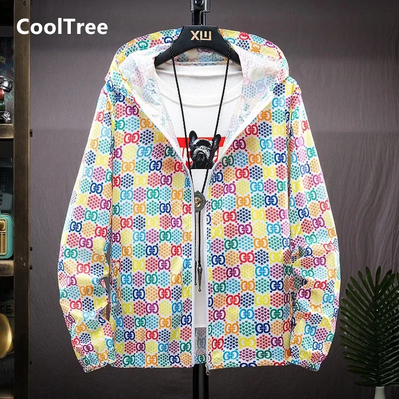 

CoolTree Men Women Sun protection Jacket Spring Summer Colorful pattern Hooded Coats Couples Loose Thin Outerwear Brand Clothing