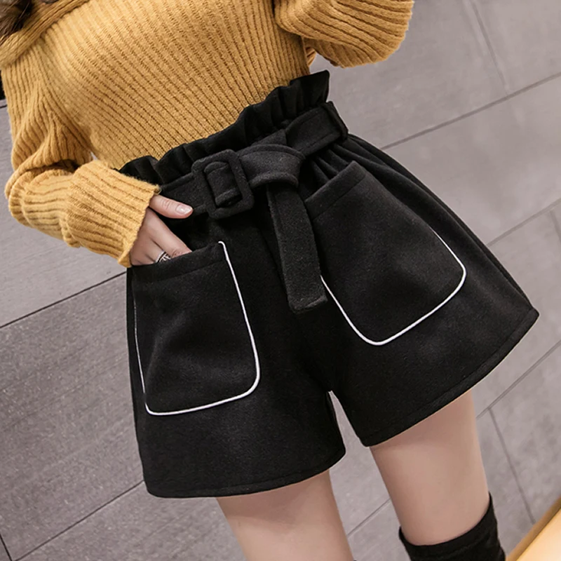 Осень и зима 2019 новый стиль женские ретро шорты с высокой талией свободные