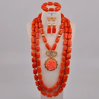 luxury natural coral bead nigeria wedding jewelry african ladies wedding orange necklace set wedding dress accessories au 228
