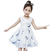 summer polyester girls dress new korean fashion round neck cartoon anime knee length a line midi skirt casual childrens clothing