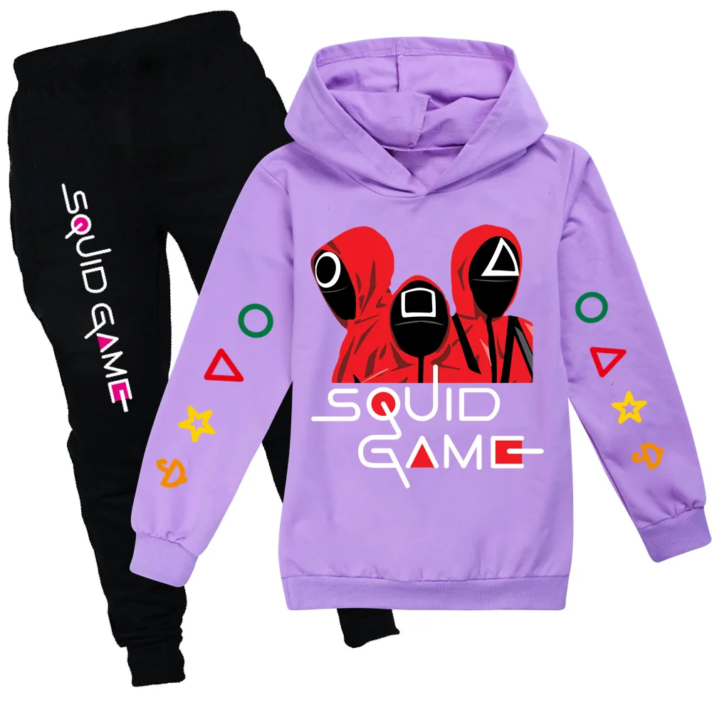 Casual Suit Boys 2PCS Set Children's Squid Game Round Six Cotton Hooded + Pants Kids Sportswear Tracksuit Girls | Детская одежда и