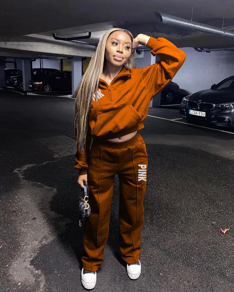 

Autumn Streetwear Two Piece Set Solid Tracksuit Women Long Sleeve Slim Crop Top+Skinny Sweat Pants Suits Winter Sporty Outfits
