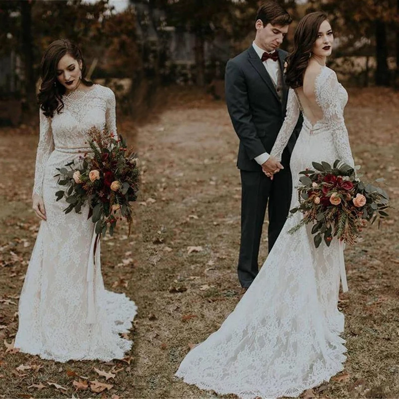 Сексуальное Кружевное с открытой спиной фасона &quotРусалка&quot Свадебные платья