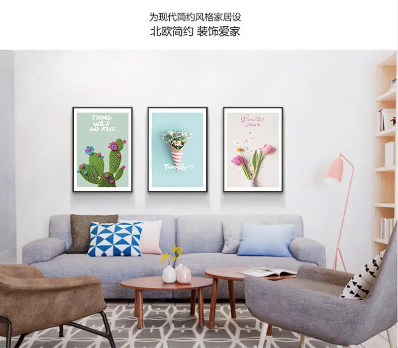 Настенная Картина на холсте с цветами и кактусами постеры принты зелеными