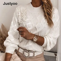 knitted sweaters women o neck long sleeve solid color sweater pearls elegant office lady sweater female pull 2021 spring autumn