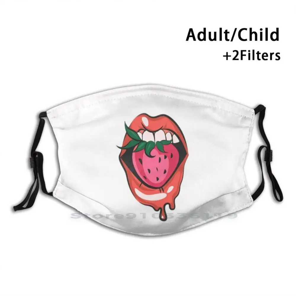 

Strawberry Nature Female Lips Mouth Reusable Mouth Face Mask With Filters Kids Strawberry Rose Lips Womens Female Girls Sexy