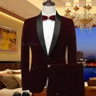 Мужской классический комплект из 3 вельветовых костюмов, стильный бордовый Свадебный костюм для жениха, приталенный смокинг, костюм для выпускного вечера