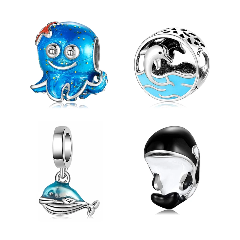 Новый 925 пробы серебро милый подводный ребенок КИТ мир Бусины Подходят