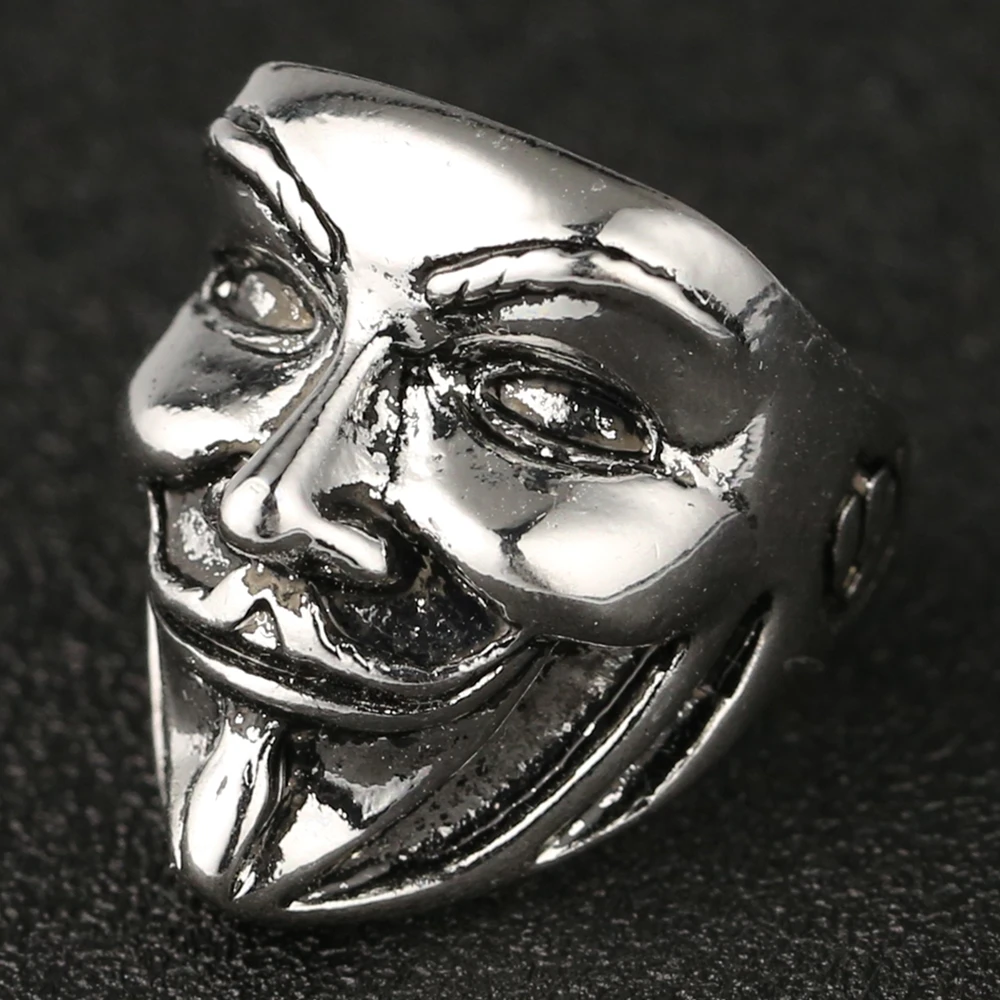Винтажное кольцо V для Vendetta серебряное в античном стиле с маской лица и черепа